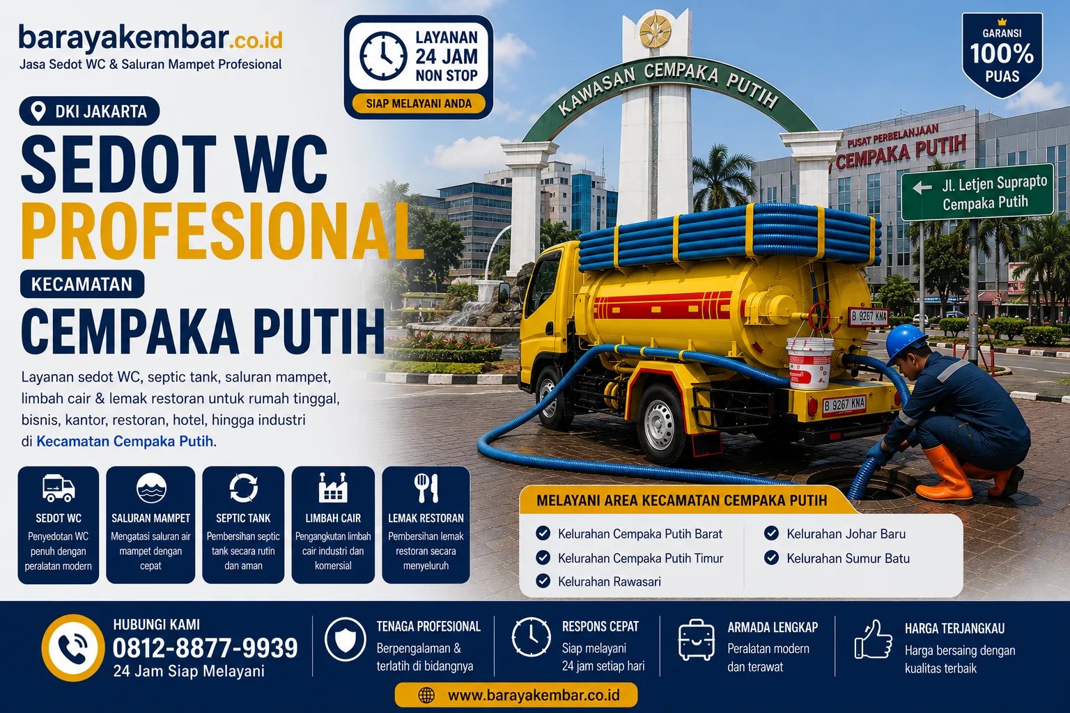 Jasa sedot WC profesional Kecamatan Cempaka Putih Jakarta Pusat dengan truk sedot WC