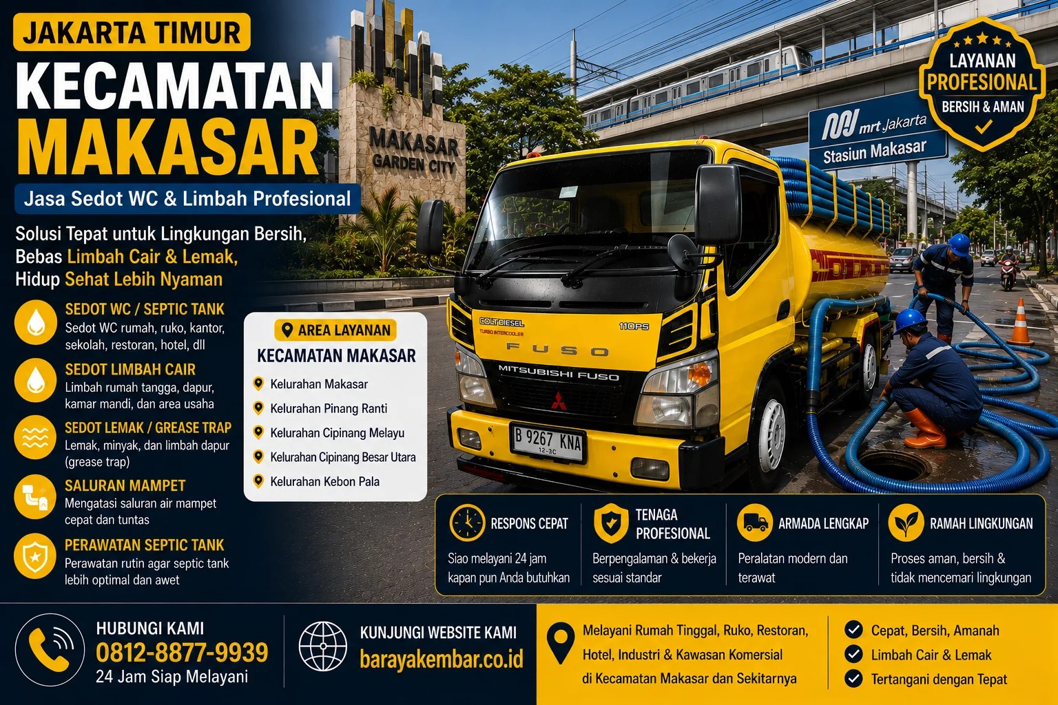 Jasa sedot WC dan limbah profesional di Kecamatan Makasar Jakarta Timur