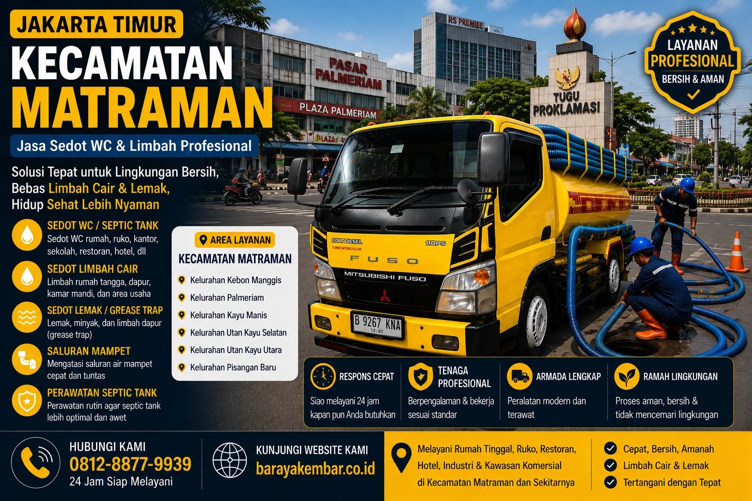 Jasa sedot WC dan layanan penanganan limbah profesional di Kecamatan Matraman Jakarta Timur
