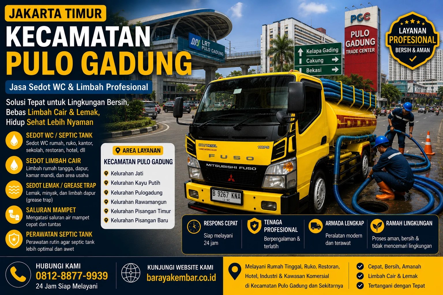 Jasa sedot WC dan penanganan limbah profesional di Kecamatan Pulo Gadung Jakarta Timur