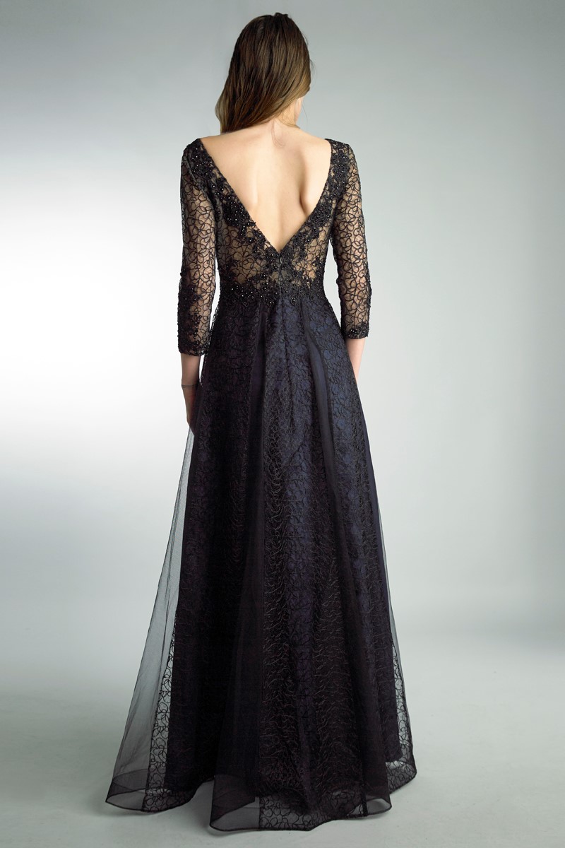 Evening Gown with Sheer Lace Long 