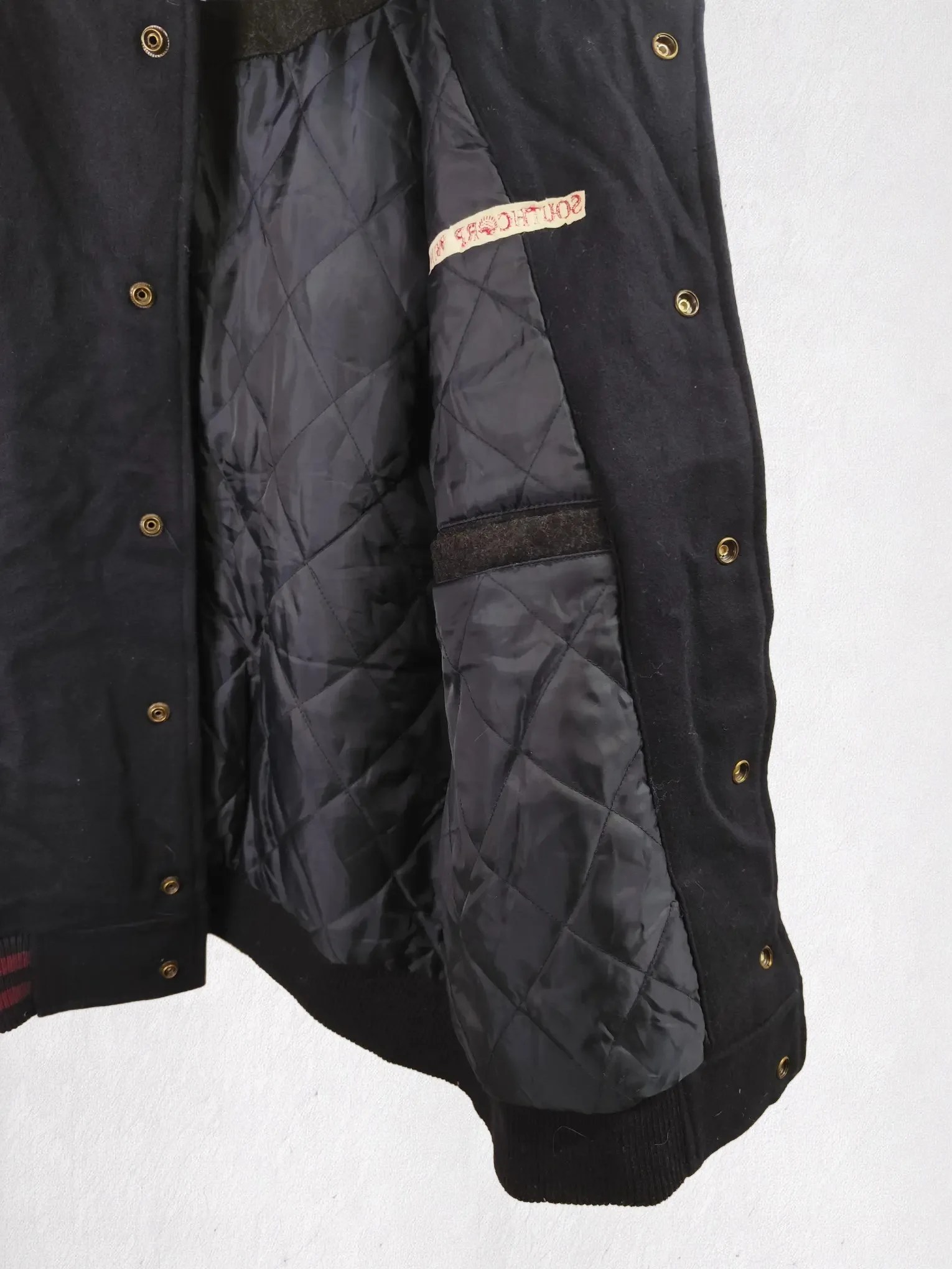 Chaqueta bomber universitaria lana azul marino y gris M - Imagen 6