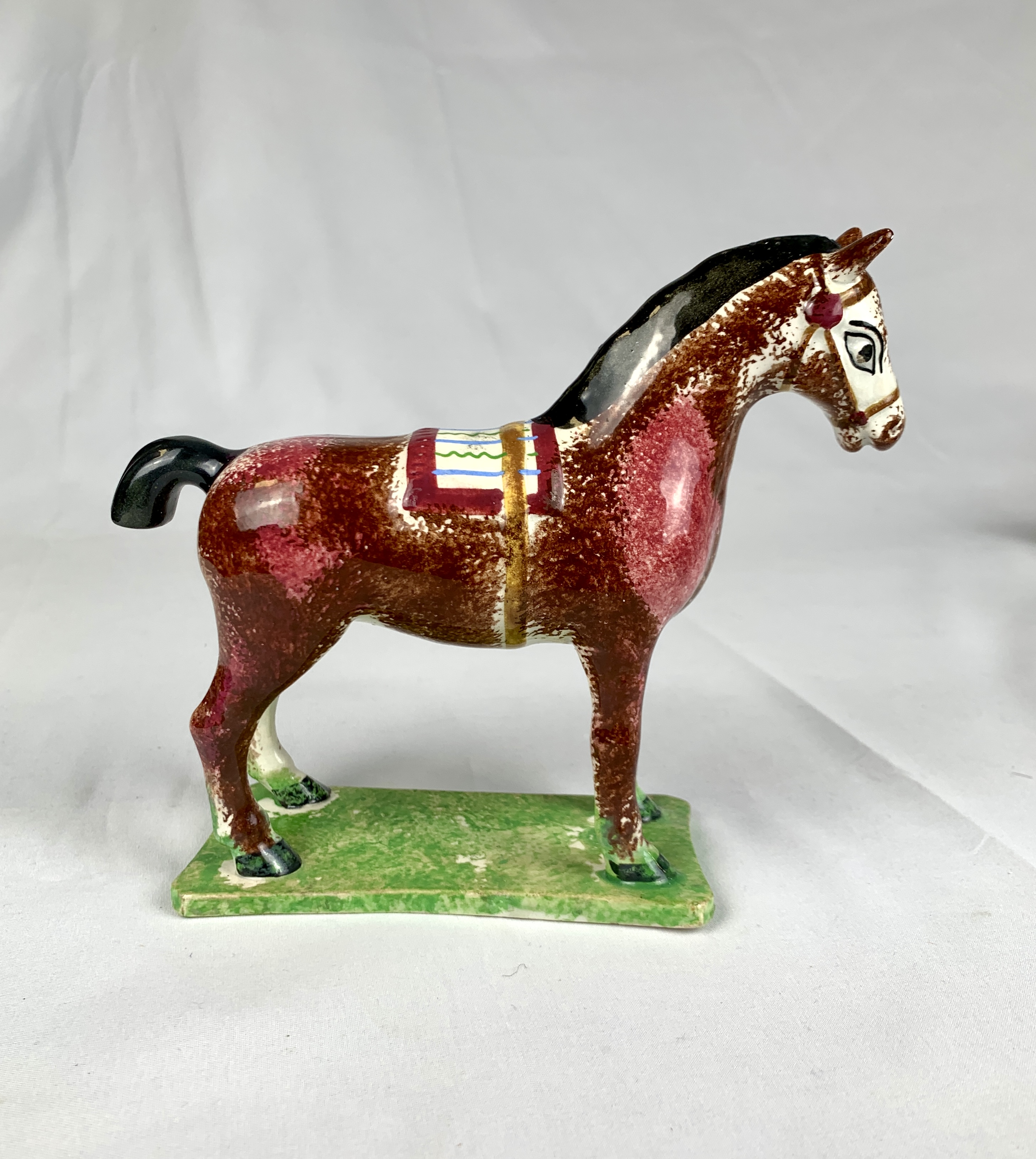 Antique English Pottery Horse with Sponged Decoration Circa 1800