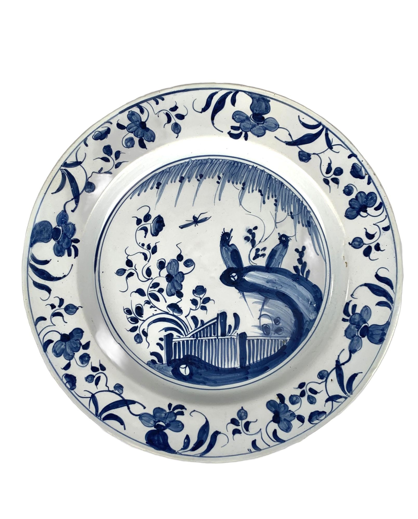 Antique Blue and White English Delft Charger Plate Hand Painted Circa 1760