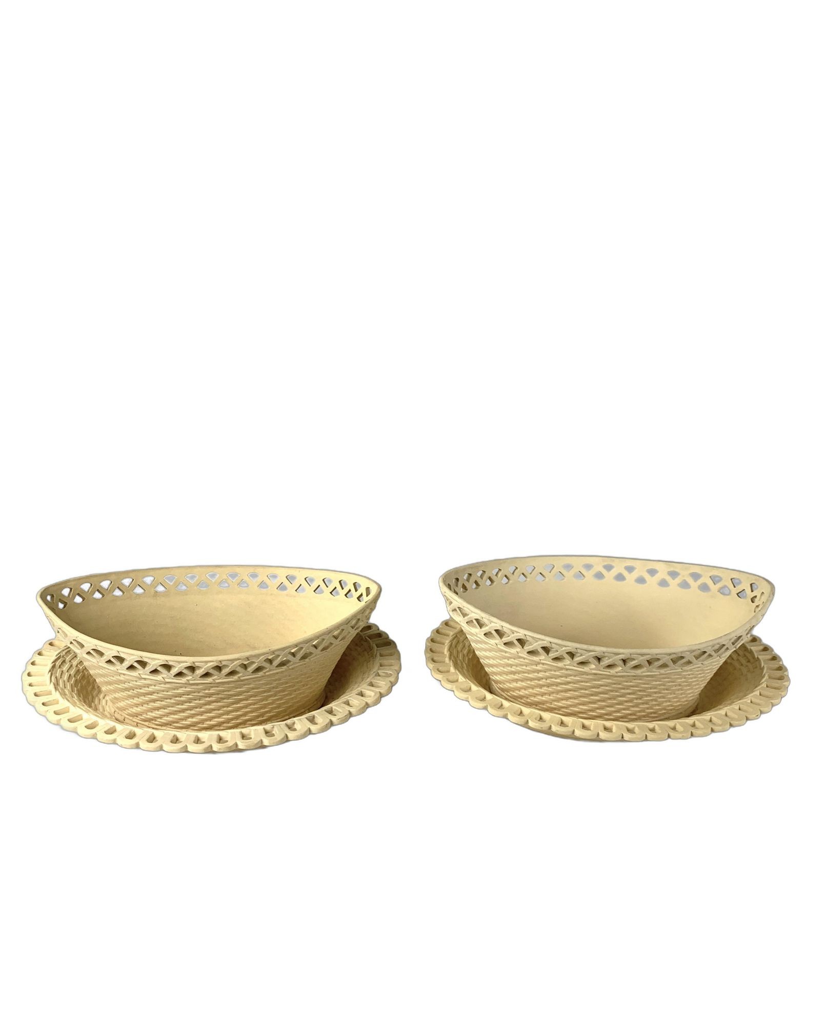 Pair Antique Caneware Baskets and Stands England Circa 1815