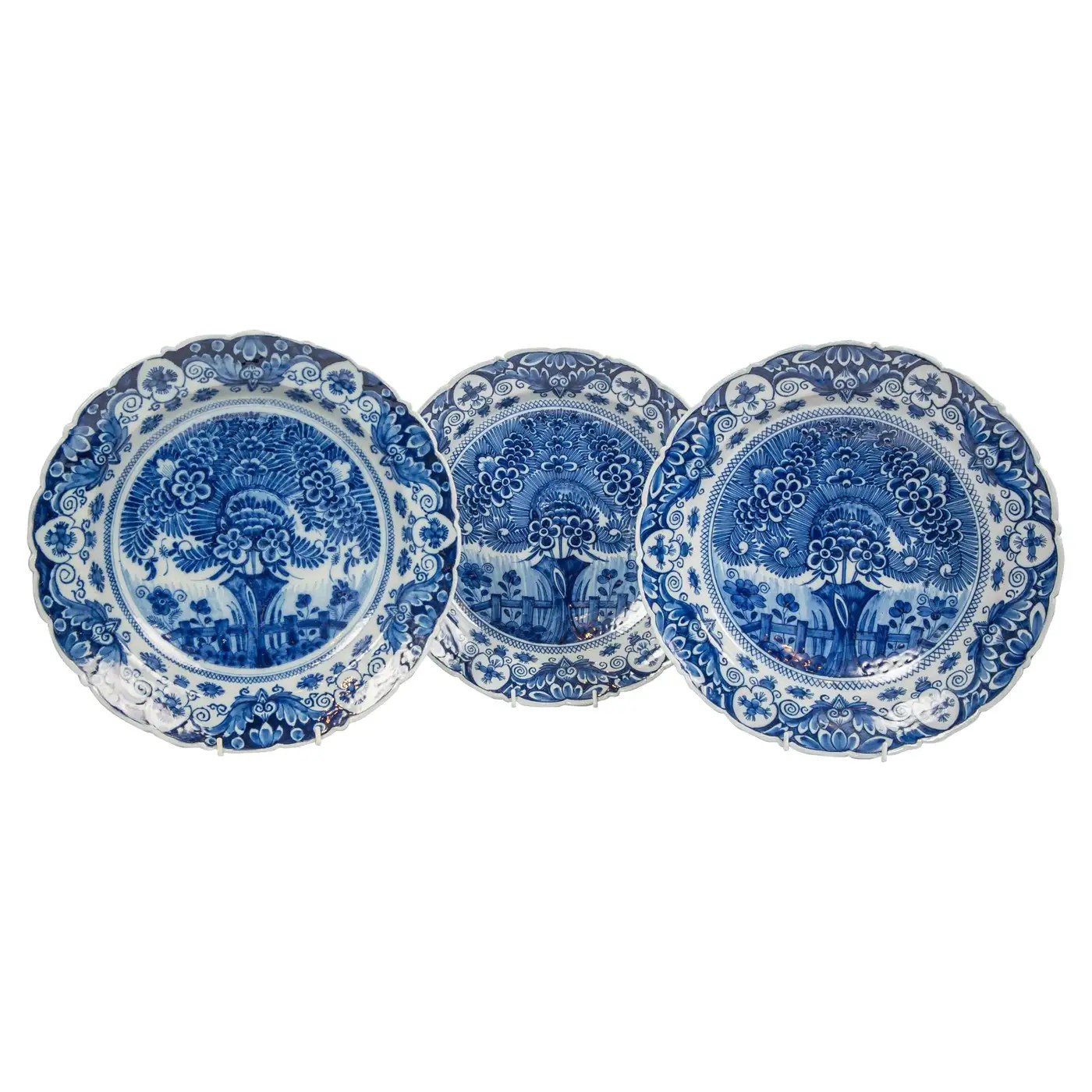 Set of Three Delft Blue and White Chargers 18th Century Circa 1780