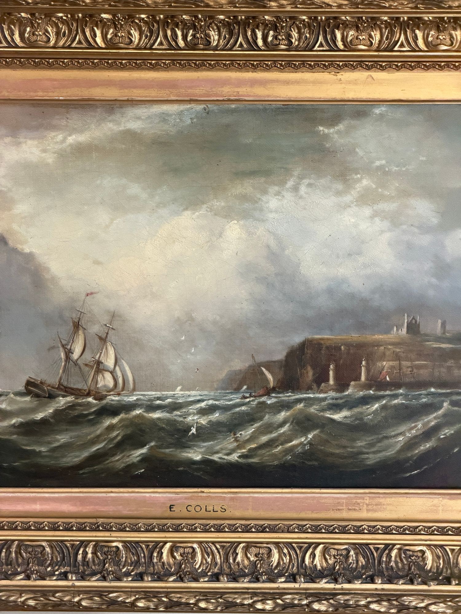 Pair of Marine Paintings by Ebenezer Colls in Gilt Frames, c. 1865