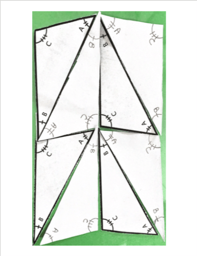 Student's work in Math Class, can you make tessellation based off on triangles and identify their angles?