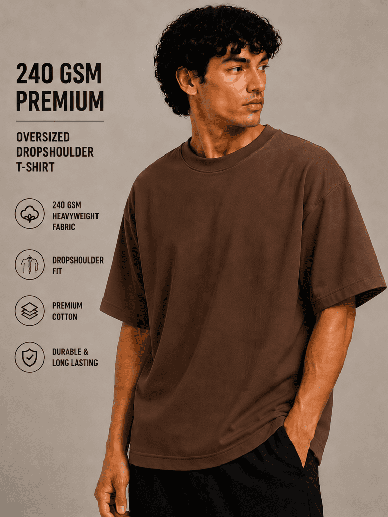 Brown Oversized T-Shirt for Men | 240 GSM Premium Cotton | Barefold