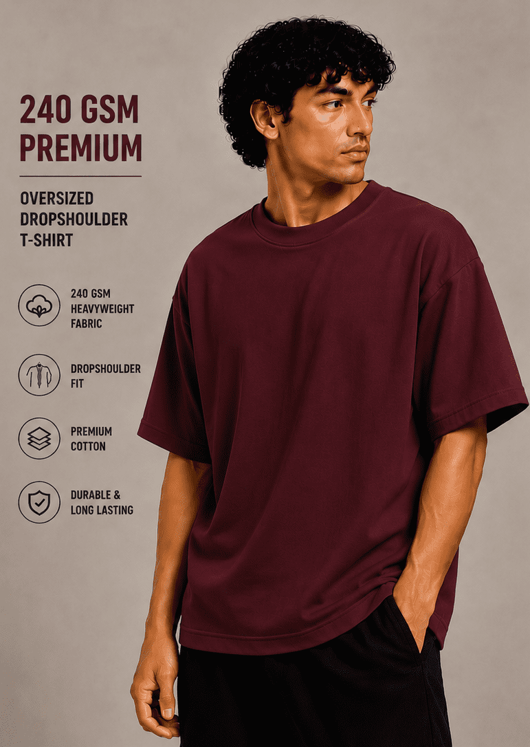 Barefold’s Premium Oversized T-Shirt, Maroon (240 GSM)
