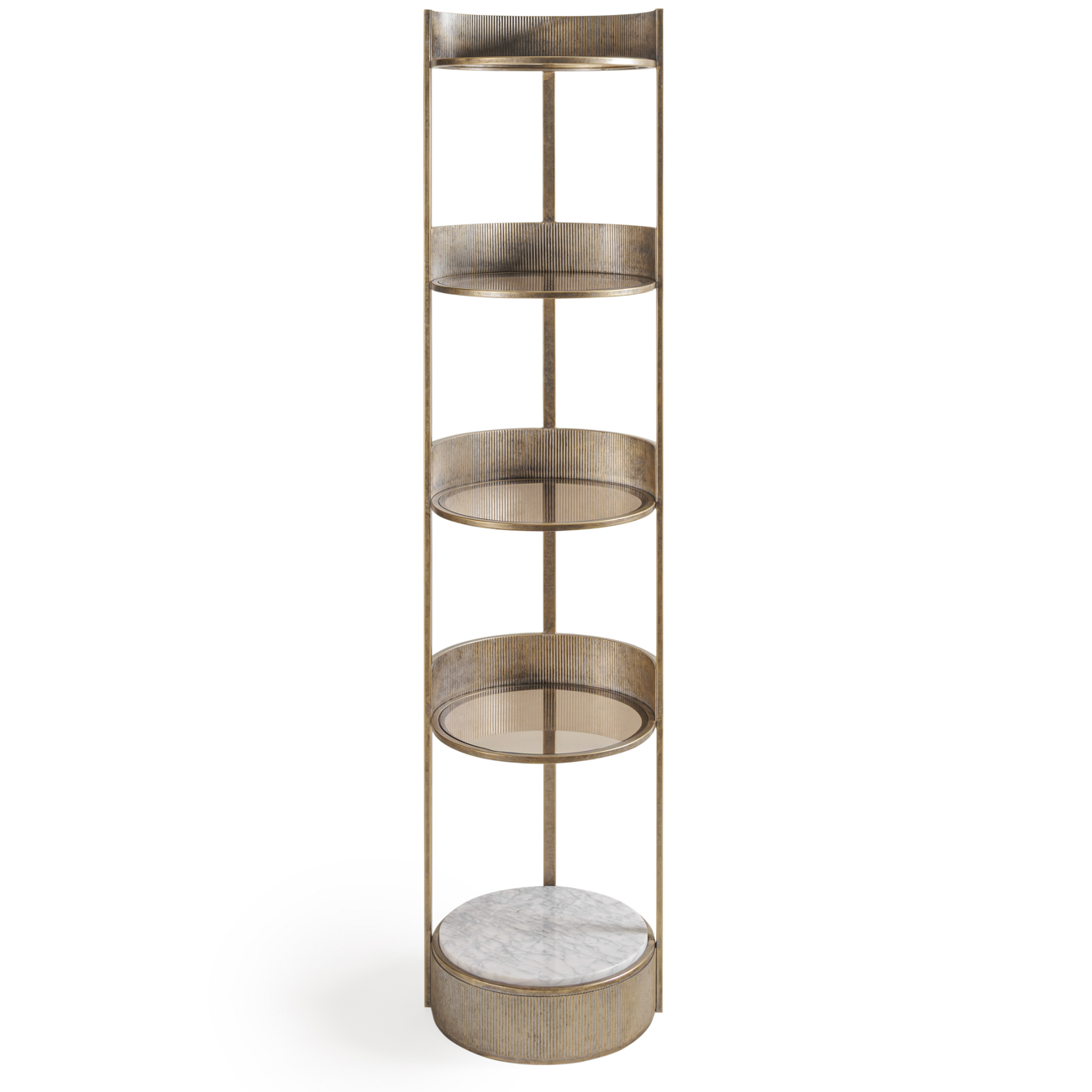 Carraway Aged Gold Round Shelving Unit