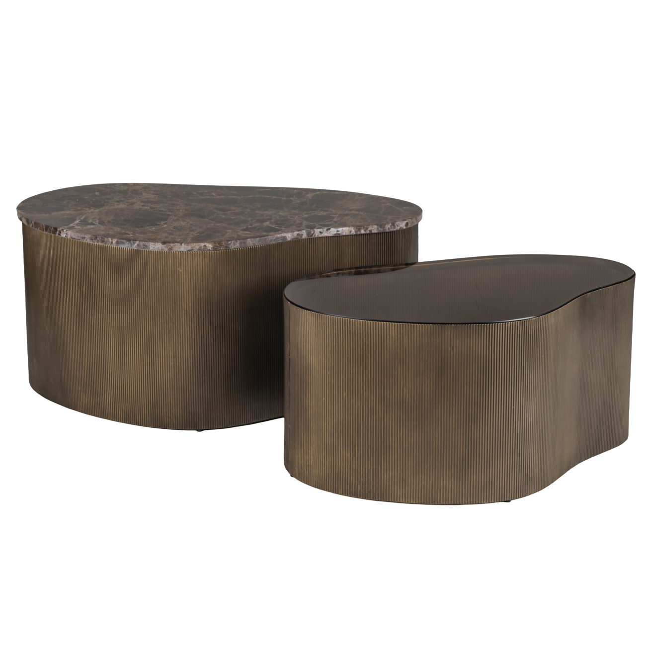 Cloud Marble &amp; Glass Set of 2 Coffee Tables