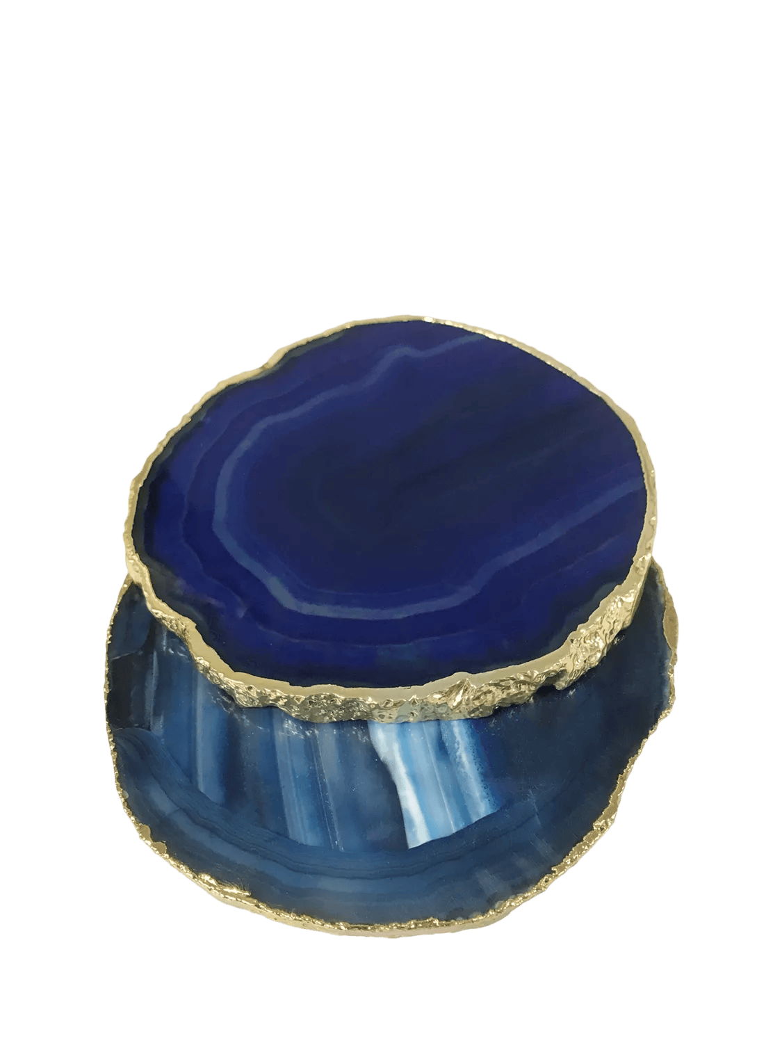 Blue Agate Coasters with Gold Edge - Pair