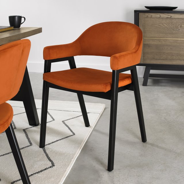 Dallas upholstered carver chair in Rust Velvet