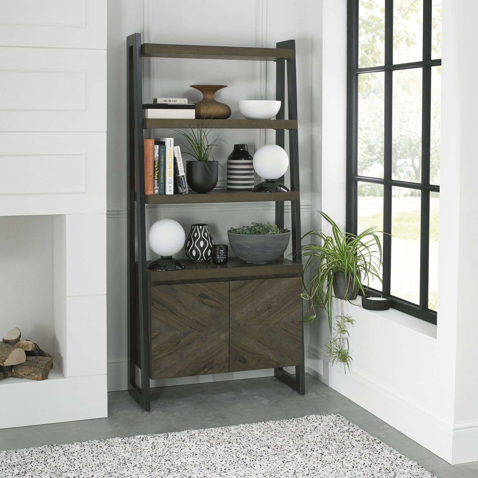 Florence Open Display Unit in Fumed Oak