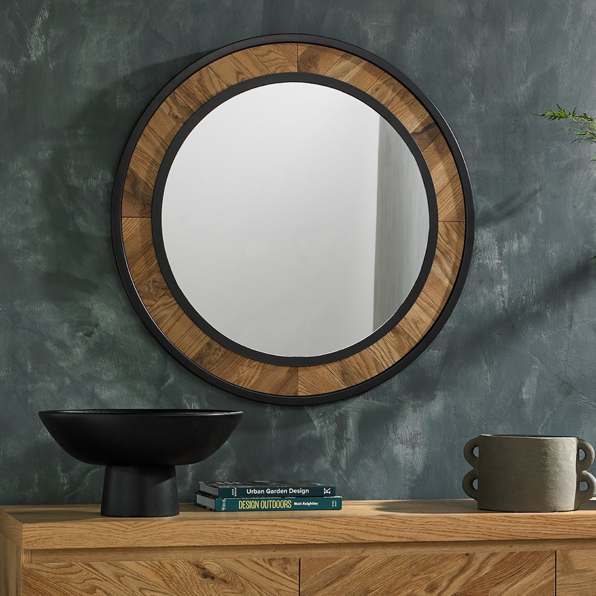 Florence Round Mirror in Rustic Oak