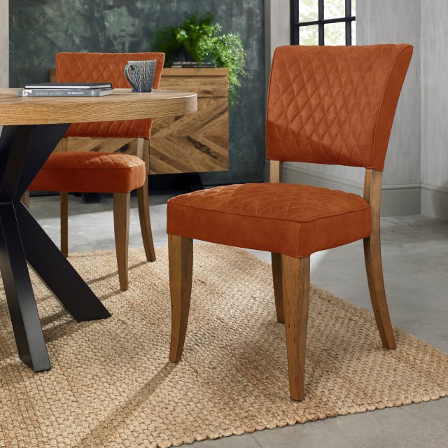 Florence upholstered dining chair in Rustic Oak with Rust Velvet upholstery