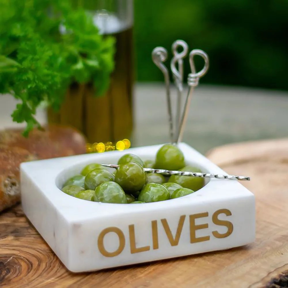 Olives Marble Dish with Picks