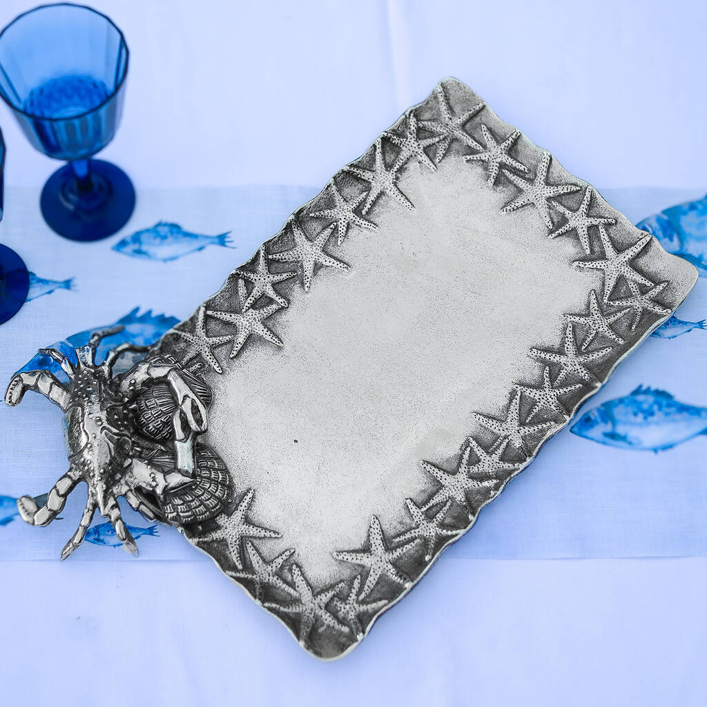 Rectangular Crab Tray with Starfish Border