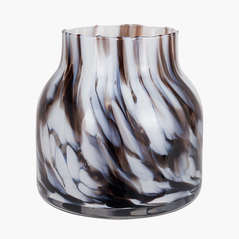 Brown and white tortoiseshell-pattern glass vase