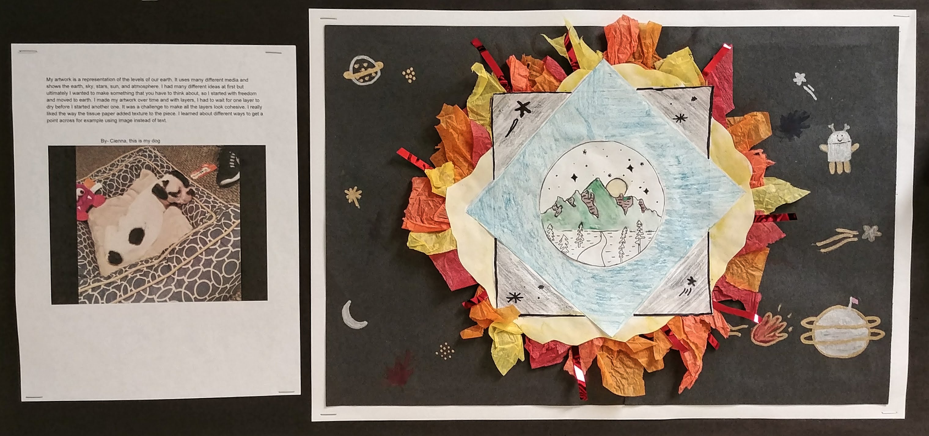 Cienna is an quick worker with a good sense for craftsmanship. The collage center was not open at the time she came up with the idea to add tissue paper, but we negotiated a way for her to incorporate this material with great success.