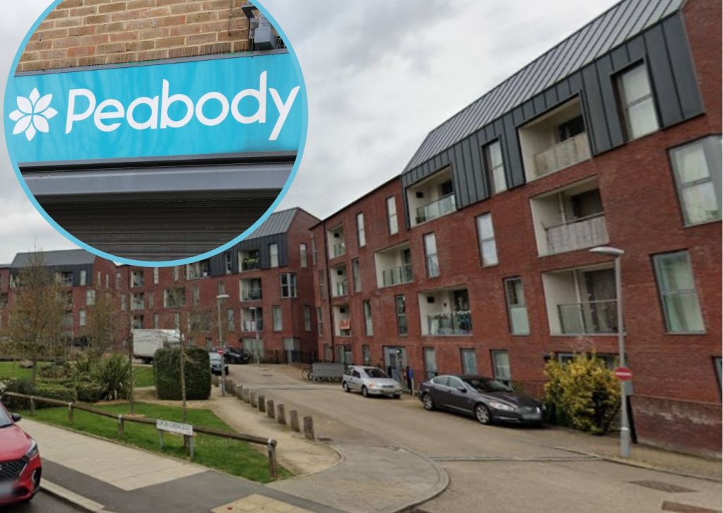 Skene Court in Edgware and (inset) housing association Peabody