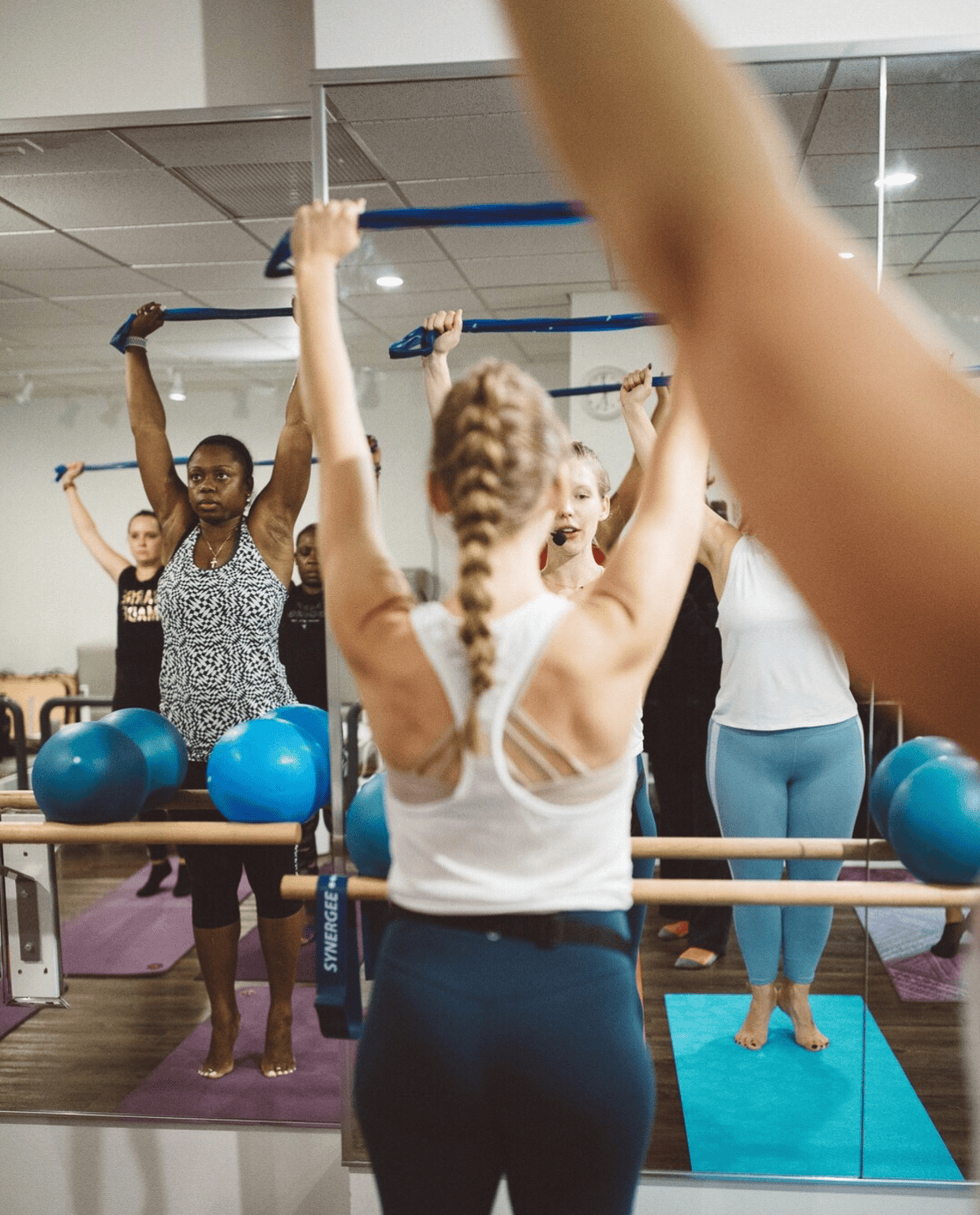 women working with resistance bands