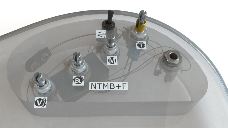 3 Band NTMB+F Preamp, 4 Inline Pots, 1 toggle - HR-4.7J