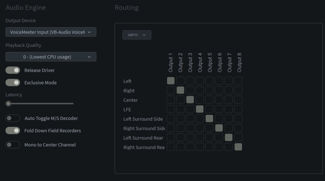 Audio Engine and Routing tab