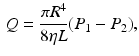 $$\begin{aligned} Q=\frac{\pi R^{4}}{8\eta L}(P_{1}-P_{2}), \end{aligned}$$