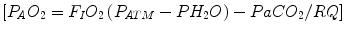 
$$ \left[{P}_A{O}_2={F}_I{O}_2\left({P}_{A TM}- P{H}_2 O\right)- P aC{O}_2/ RQ\right] $$
