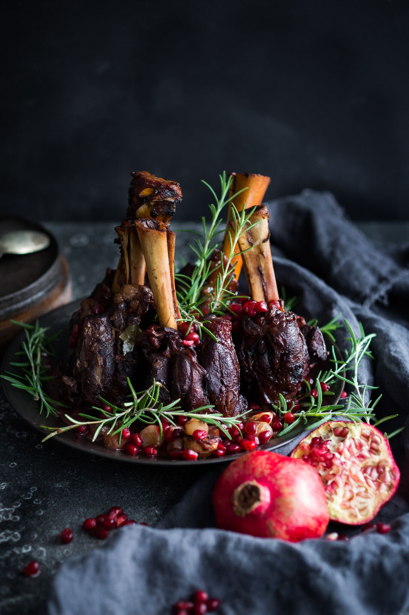 Braised Pomegranate Lamb Shanks with Fennel Basil & Salt