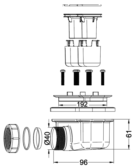 linear shower drain 192x50mm anti odor system drawing