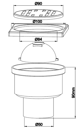 304 stainless steel floor drain with 50mm outlet