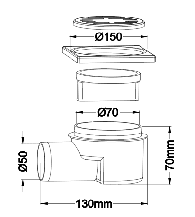 304 Stainless Steel Floor Drain 150mm, 50mm Outlet Anti-Odor Bathroom Drain with PP Body