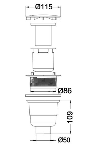 ABS Floor Drain 115mm 50mm Outlet