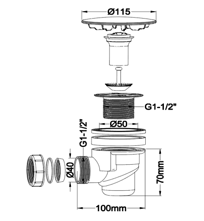 ABS Floor Drain 115mm 40mm Outlet 42L/min 70mm I