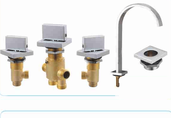 BY-1139 Bathtub Valve Set with Cube Handles and Gooseneck Spout