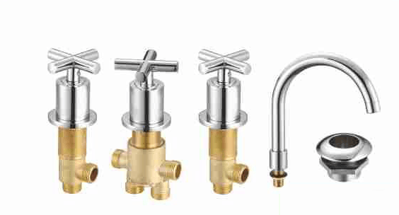 BY-1133 Bathtub Valve Set with Cross Handles and Gooseneck Spout