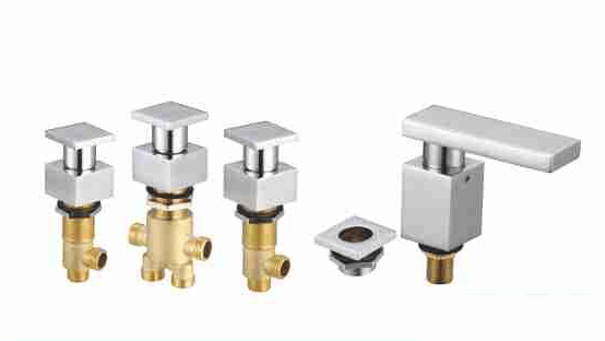 BY-1134 Bathtub Valve Set with Cube Handles and T-Bar Spout