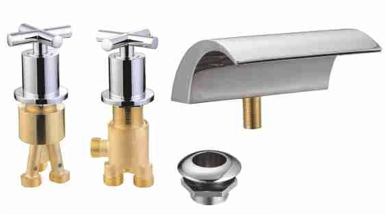 BY-1142 Bathtub Valve Set with Cross Handles and Waterfall Spout