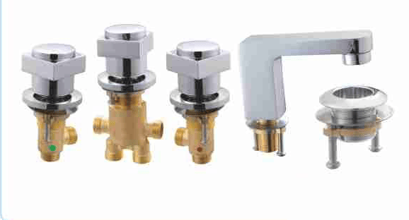 BY-1143 Bathtub Valve Set with Hex Handles and Square Spout