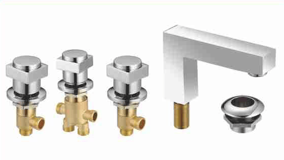 BY-1137 Bathtub Valve Set with Hex Handles and L-Shape Spout