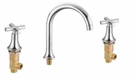 BY-1144 Bathtub Valve Set with Twin Cross Handles and Gooseneck Spout