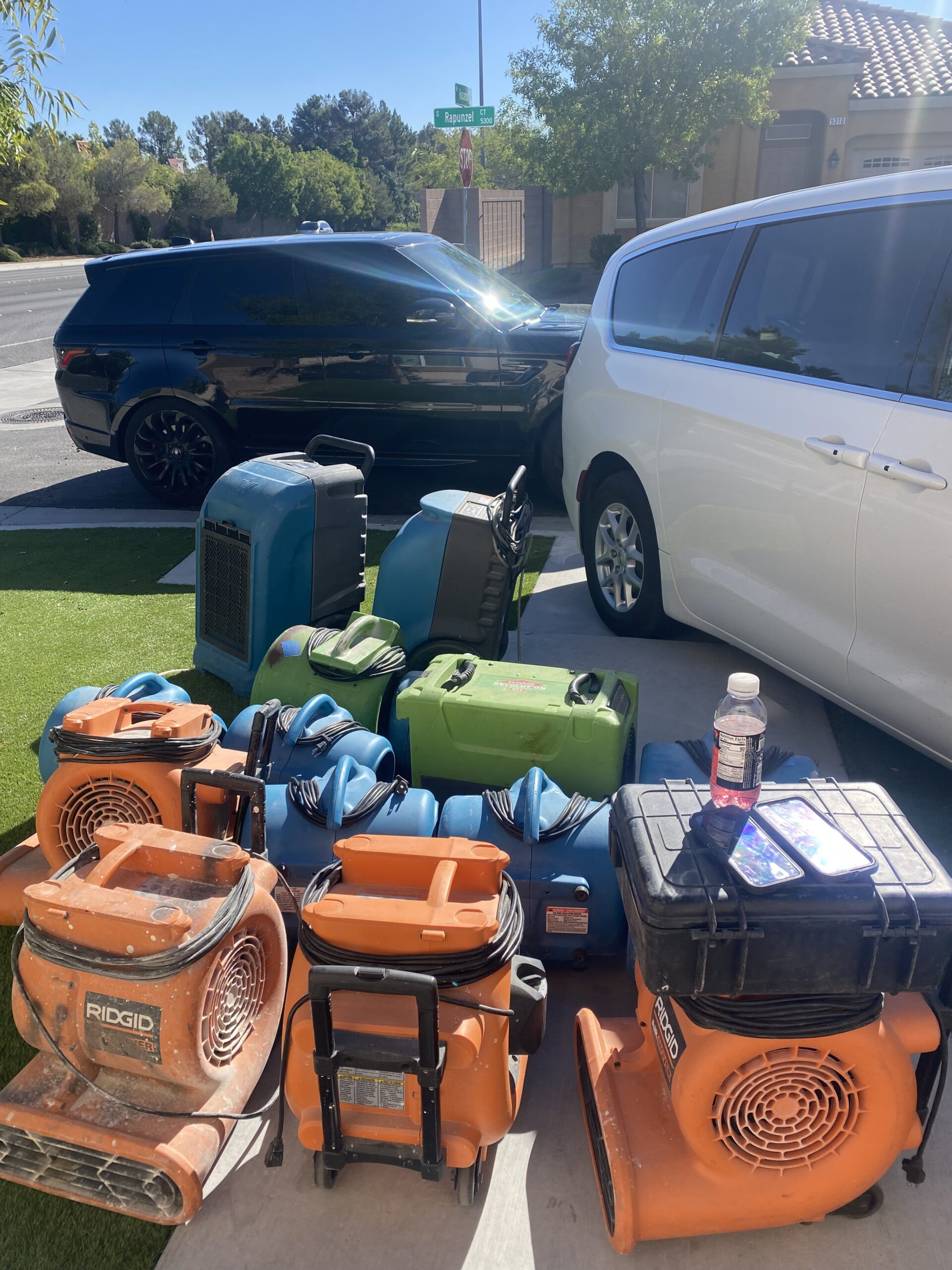 Water-damage drying equipment illustrating preparation before storm damage rebuilding