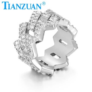 14mm Punk Hip Hop Ring Iced Out Cuban Link Chain Bling Charm Micro Pave moissanite Jewelry For Men Women Rapper Jewelry