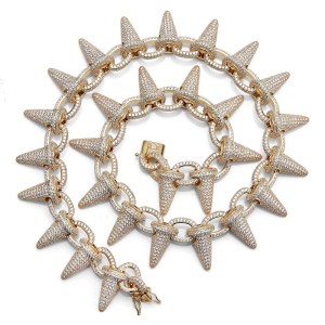 Hip Hop Full AAA+ CZ Zircon Bling Ice Out Personality Luxury Arrow Rivets Link Chain Necklace for Men Rapper Jewelry Gold Color