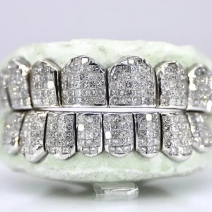 Hip Hop Rapper Grillz Moissanite Princess Cut Teeth 8 Top & 8 Bottom 925 Silver(Need Send The Teeth Mold To Us)