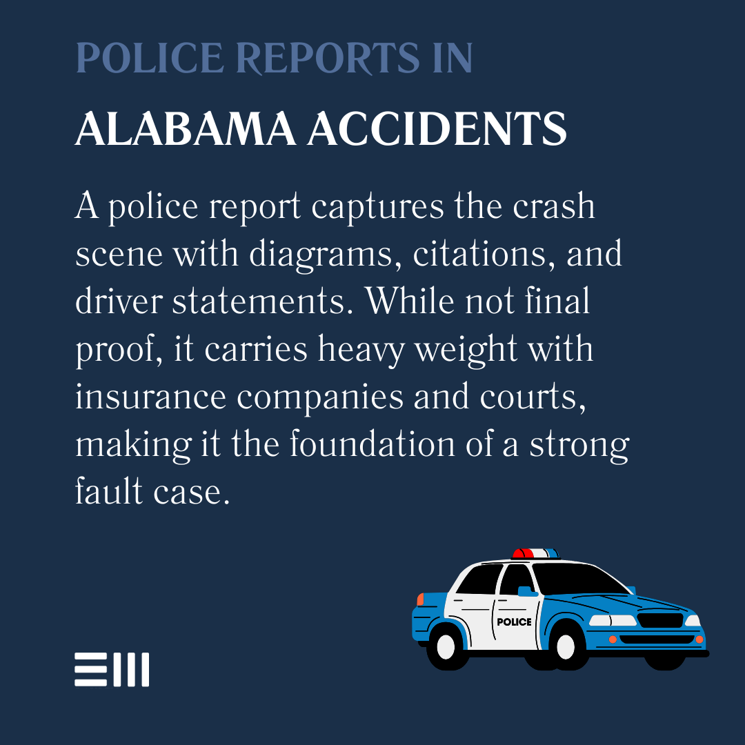 An infographic illustrating police reports in Alabama accidents.