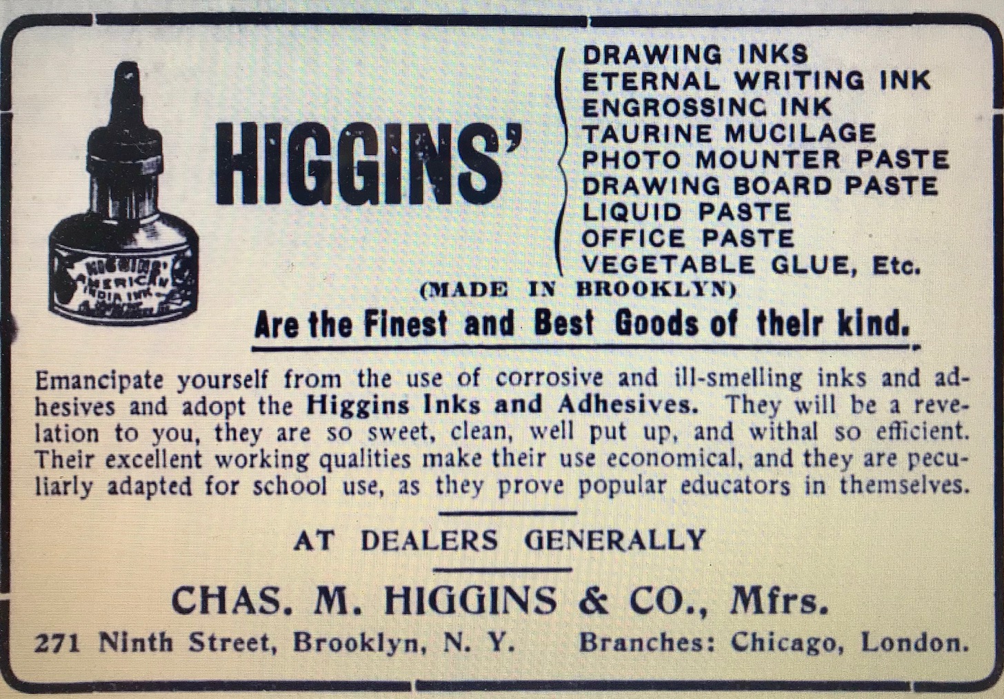 Higgins Inks, Brooklyn, N. Y. – Bay Bottles